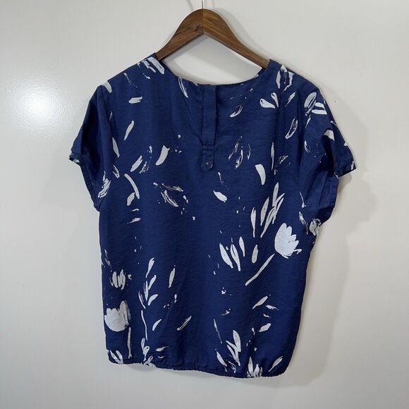 Cuyana Women’s Blouse Size L Blue White Adjustable Lagenlook Artsy Airy Coastal - Picture 2 of 8